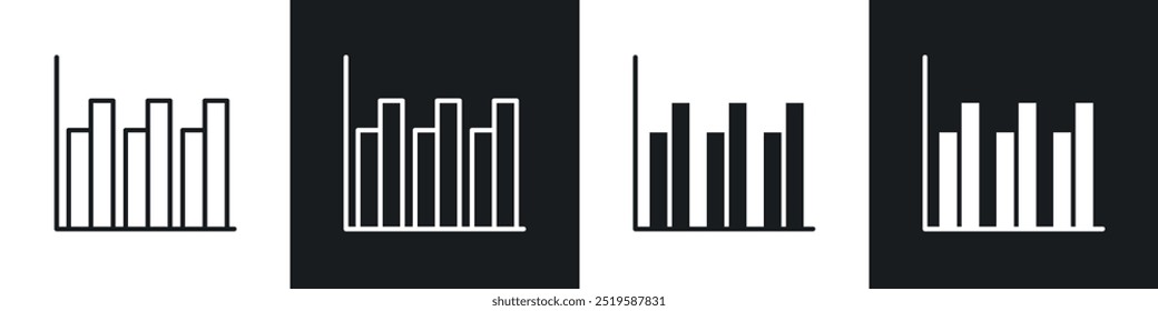 Coleção de ícones do histograma do gráfico no estilo de linha de traçado e preenchido em preto e branco.