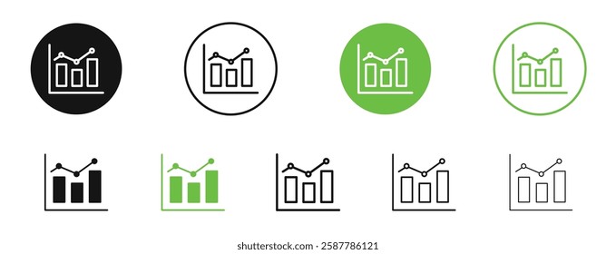 Chart histogram icons in black and green colors collection