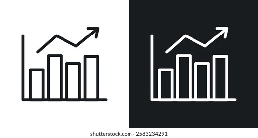 Chart histogram icons in black and white liner strokes for web design.