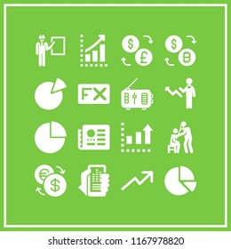 chart icon. 16 chart vector set. sales symbol of up arrow and a businessman, manager, profits and pie chart icons for web and design about chart theme