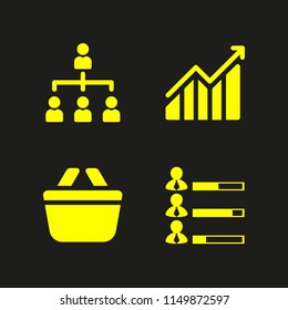 chart icon. 4 chart set with organization, business and finance, human resources data of job performance and graph vector icons for web and mobile app