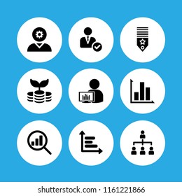 chart icon. 9 chart set with organization, analytics, graph and business and finance vector icons for web and mobile app