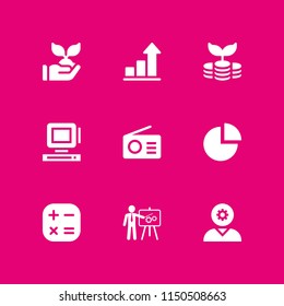 chart icon. 9 chart set with project, business and finance, radio and investment vector icons for web and mobile app