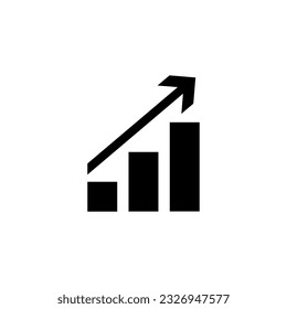 icono de gráfico con flecha hacia arriba en color negro sobre fondo blanco, crecimiento financiero y progreso del negocio