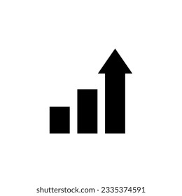chart icon with arrow in black on white background, stable growth or income
