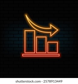 Chart icon arrow down. neon style..