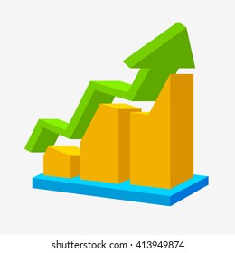 Chart icon. Arrow up statistic sign on white. Icon for business,  infographic element. Vector illustration. 