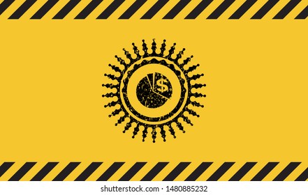 chart icon black grunge emblem with yellow background. Vector Illustration. Detailed.