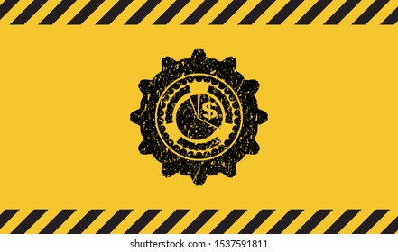 chart icon black grunge emblem, yellow warning sign. Vector Illustration. Detailed.