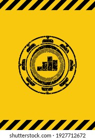 chart icon black grunge emblem with yellow background. Vector Illustration. Detailed. 