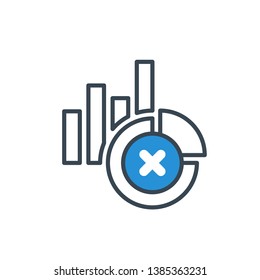 Chart icon with cancel sign. Diagram icon and close, delete, remove symbol 