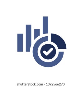 Chart icon with check sign. Diagram icon and approved, confirm, done, tick, completed symbol 