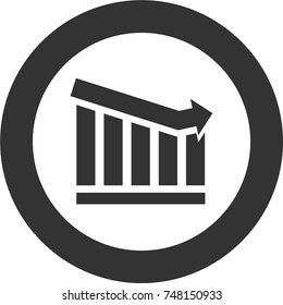 Chart icon, circular sign, finance symbol, graph vector black and white