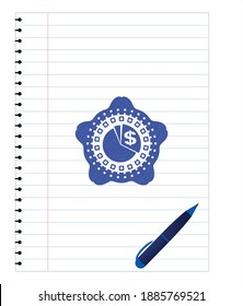 chart icon draw (pen strokes). Blue ink. Vector Illustration. Detailed. 