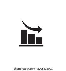 chart icon, drop symbol. drop chart design with down arrow on white background, for presentations, etc