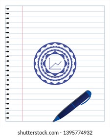 chart icon emblem drawn with pen. Blue ink. Vector Illustration. Detailed.
