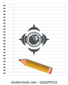 chart icon emblem drawn in pencil. Vector Illustration. Detailed.
