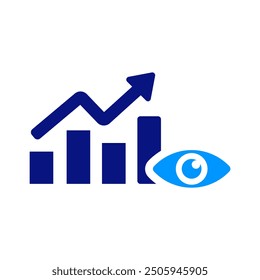 Chart icon with eye and arrow, straightforward and clean design, blue and white colors, data visualization focus, upward trend, clear insights, AI-driven, modern analytics.