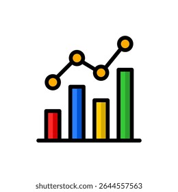 Chart Icon Flat Filled Line Style Business and Finance Vector