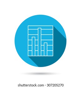Chart icon. Graph diagram sign. Demand reduction symbol. Blue flat circle button with shadow. Vector