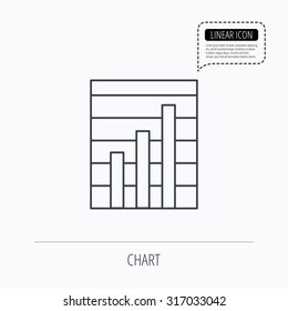 Chart icon. Graph diagram sign. Demand growth symbol. Linear outline icon. Speech bubble of dotted line. Vector