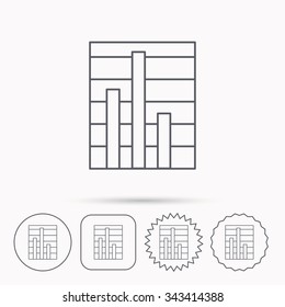Chart icon. Graph diagram sign. Demand reduction symbol. Linear circle, square and star buttons with icons.
