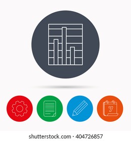 Chart icon. Graph diagram sign. Demand reduction symbol. Calendar, cogwheel, document file and pencil icons.