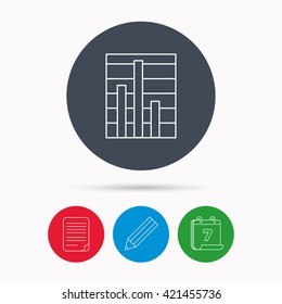 Chart icon. Graph diagram sign. Demand reduction symbol. Calendar, pencil or edit and document file signs. Vector