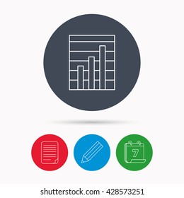Chart icon. Graph diagram sign. Demand growth symbol. Calendar, pencil or edit and document file signs. Vector