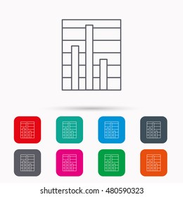 Chart icon. Graph diagram sign. Demand reduction symbol. Linear icons in squares on white background. Flat web symbols. Vector