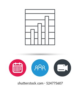 Chart icon. Graph diagram sign. Demand growth symbol. Group of people, video cam and calendar icons. Vector