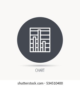 Chart icon. Graph diagram sign. Demand reduction symbol. Round web button with flat icon. Vector