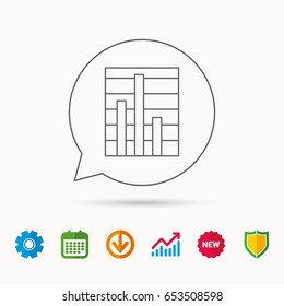 Chart icon. Graph diagram sign. Demand reduction symbol. Calendar, Graph chart and Cogwheel signs. Download and Shield web icons. Vector
