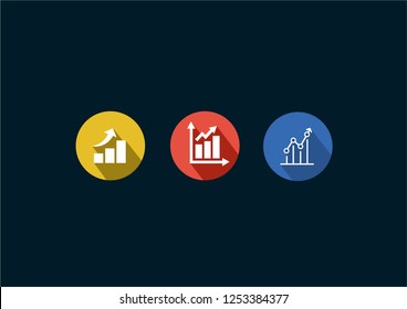 chart icon. Graph icons set with long shadow