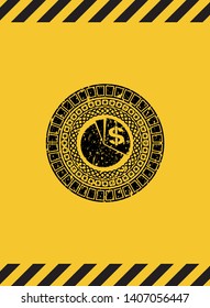 chart icon grunge black emblem with yellow background, warning sign. Vector Illustration. Detailed.