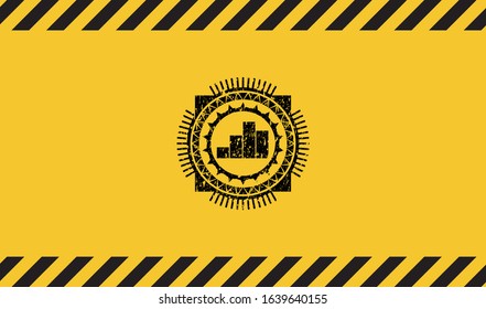 chart icon grunge black emblem with yellow background, warning sign. Vector Illustration. Detailed.