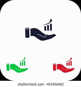 Chart icon with hand Illustration set. Blue, green, red icon.