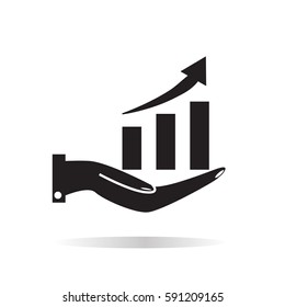 chart icon with hand on white background. chart icon with hand sign.