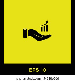 Chart icon with hand vector black icon. Isolated illustration. Business picture.