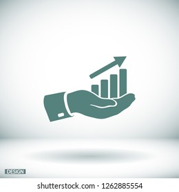 chart icon with hand,. icon. Vector Eps 10