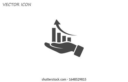chart icon with hand, vector illustration. Flat design style