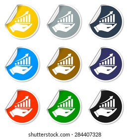 chart icon with hand, vector illustration. Flat design style