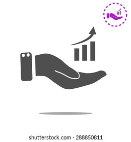 chart icon with hand, vector illustration.