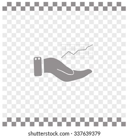 Chart icon with hand, vector illustration.
