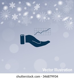 Chart icon with hand, vector illustration.