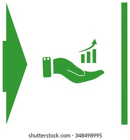 Chart icon with hand, vector illustration.