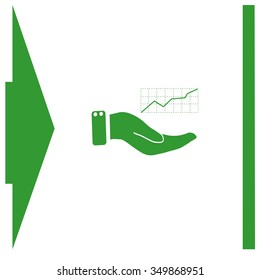 Chart icon with hand, vector illustration.