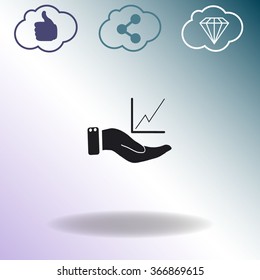 Chart icon with hand, vector illustration.