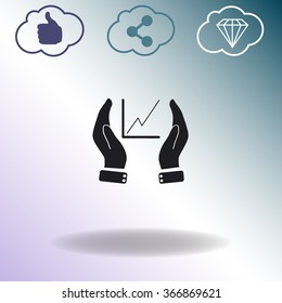 Chart icon with hand, vector illustration.