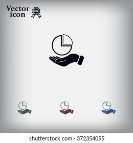 chart icon with hand, vector illustration. Flat design style